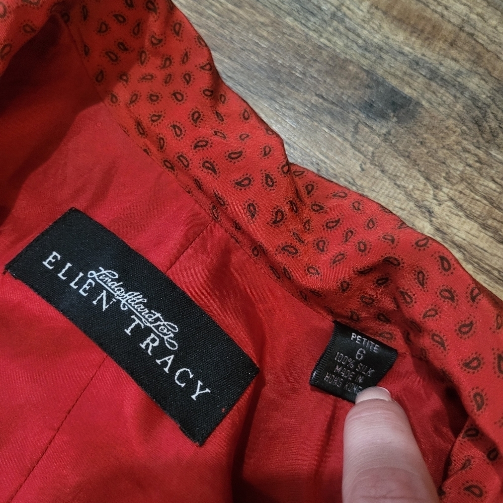 Vintage 80's Women's Red Silk Paisley Linda Allard Ellen Tracy Jacket Size 6 P - Picture 3 of 7